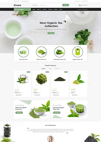 绿色清新茶叶茶粉制品商城网站html模板